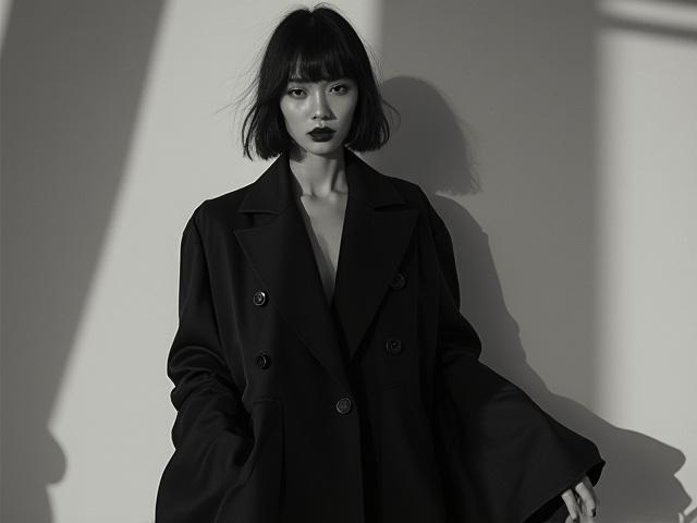 High-fashion model in a dynamic, artistic pose